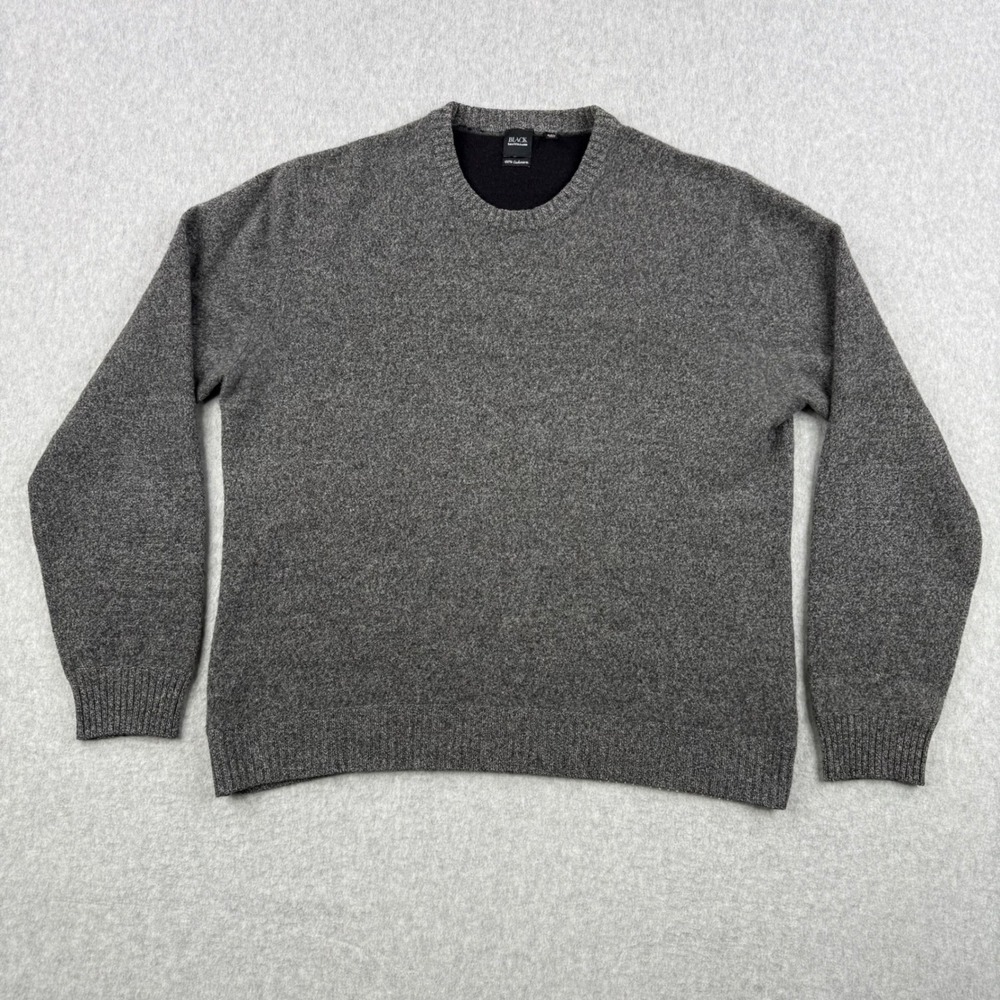 Saks Fifth Avenue BLACK Sweater Mens 2XL Gray 100% Cashmere Crew Neck Pullover
